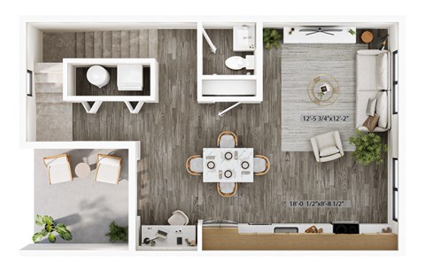Floor plan for 2 beds, 2.5 baths, 1882 sqft